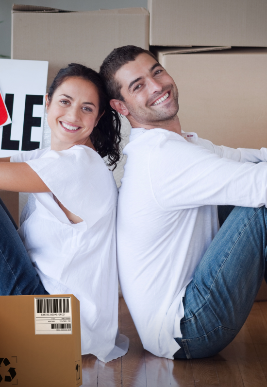 composition cardboard boxes with globe couple new home with sold sign moving house global shipment delivery concept digitally generated image 1