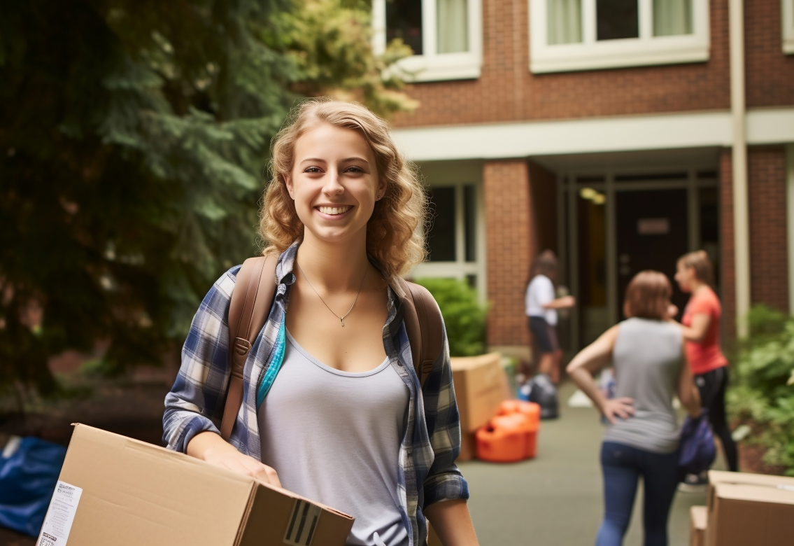 young female college student packing her belongings moving generative ai 1