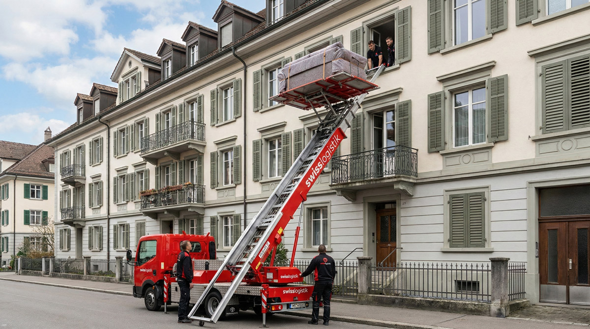 Einsatz von Möbellift für schonenden Möbeltransport
