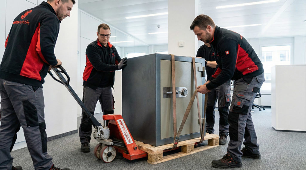 Umzugsunternehmen Wädenswil beim Transport eines schweren Tresors – Spezialtransport Wädenswil
